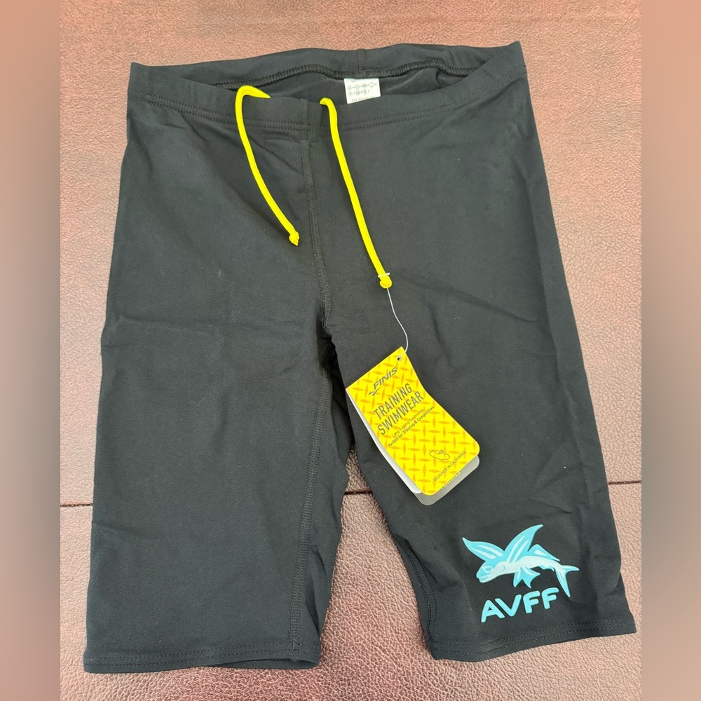 Finis Men’s Black Training Swim Shorts with Yellow Drawstring size US 30 NWT